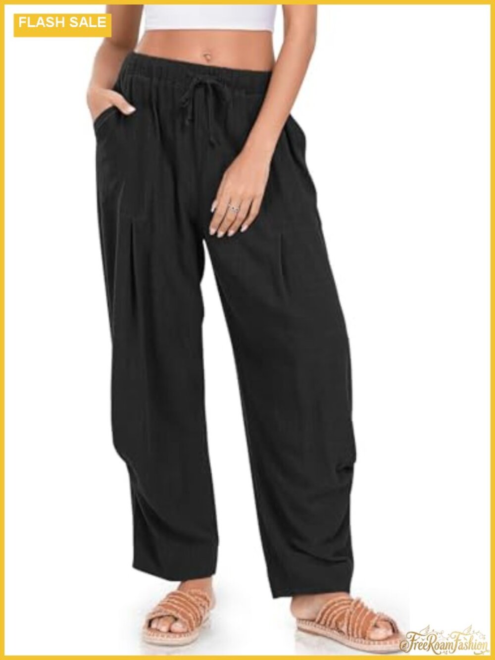 Women's Linen Harem Pants Drawstring Casual Lounge Trousers